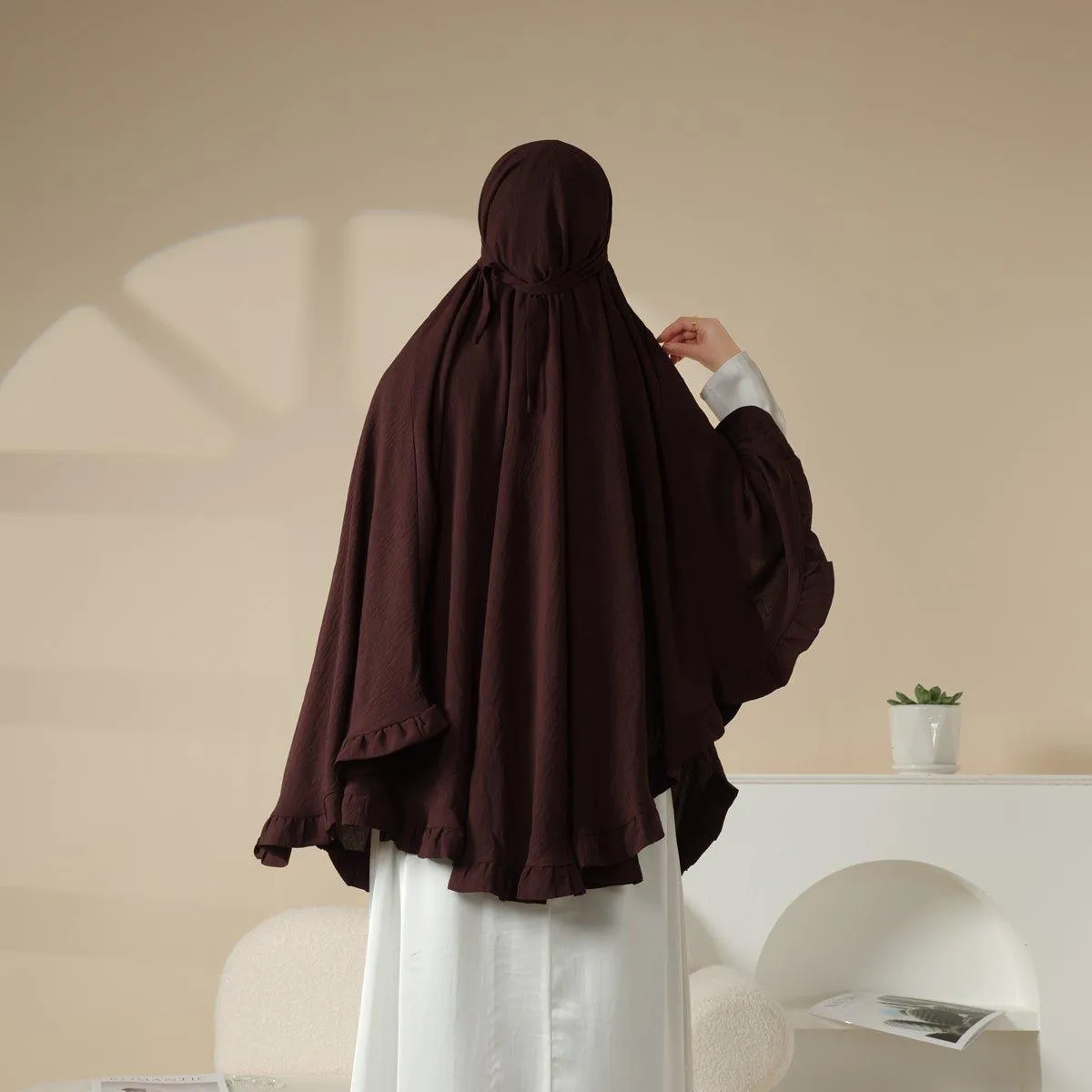 MK019 Ruffled Solid Elastic Long Shawl Khimar