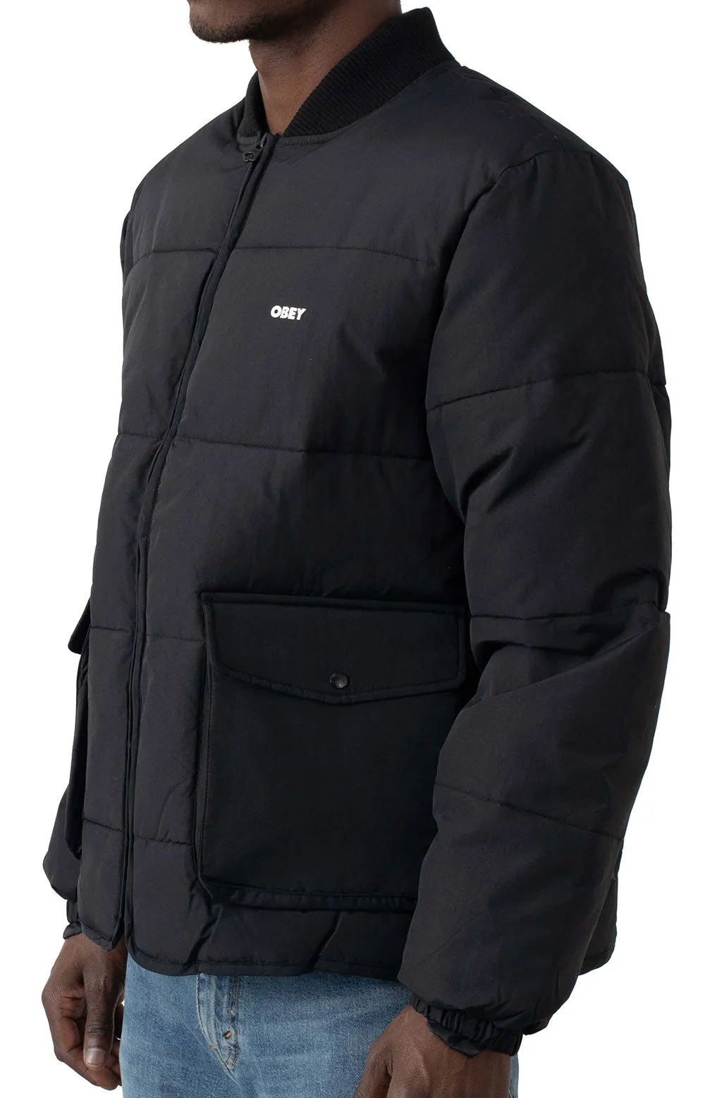 Obey Nylon Puffer Jacket - Charcoal Black