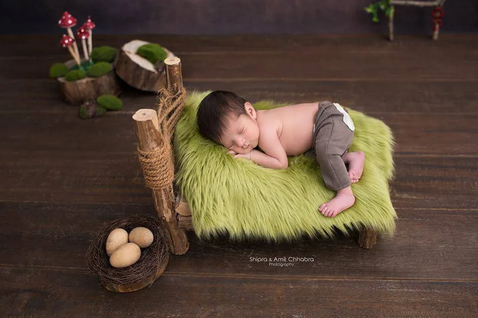 Olive Green Mongolian Faux Fur Photography Prop Rug Newborn Baby