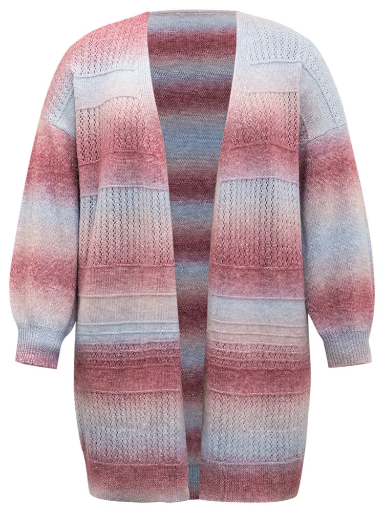 Ombre Elastic Cuffs Open Front Cardigan