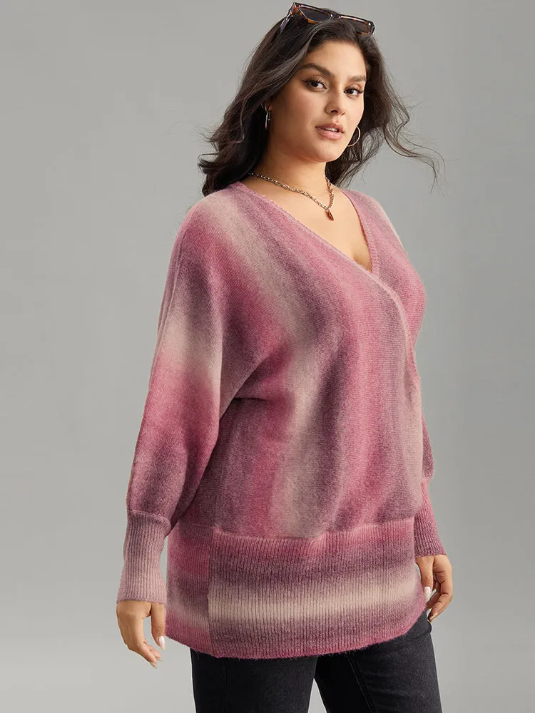 Ombre Surplice Neck Elastic Hem Pullover