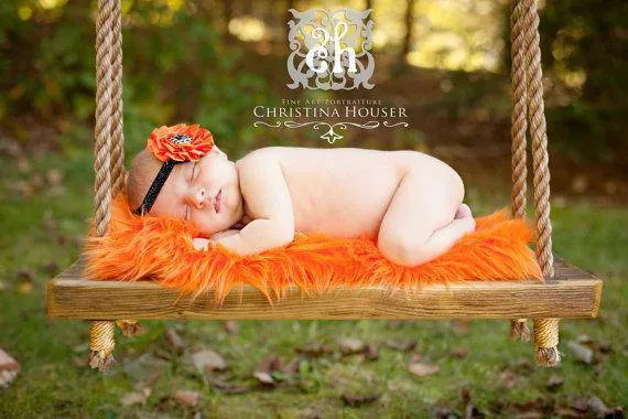 Orange Mongolian Faux Fur Photography Prop Rug Newborn Baby Toddler