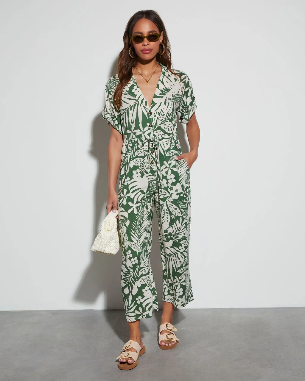 Palm Breeze Tropical Print Jumpsuit