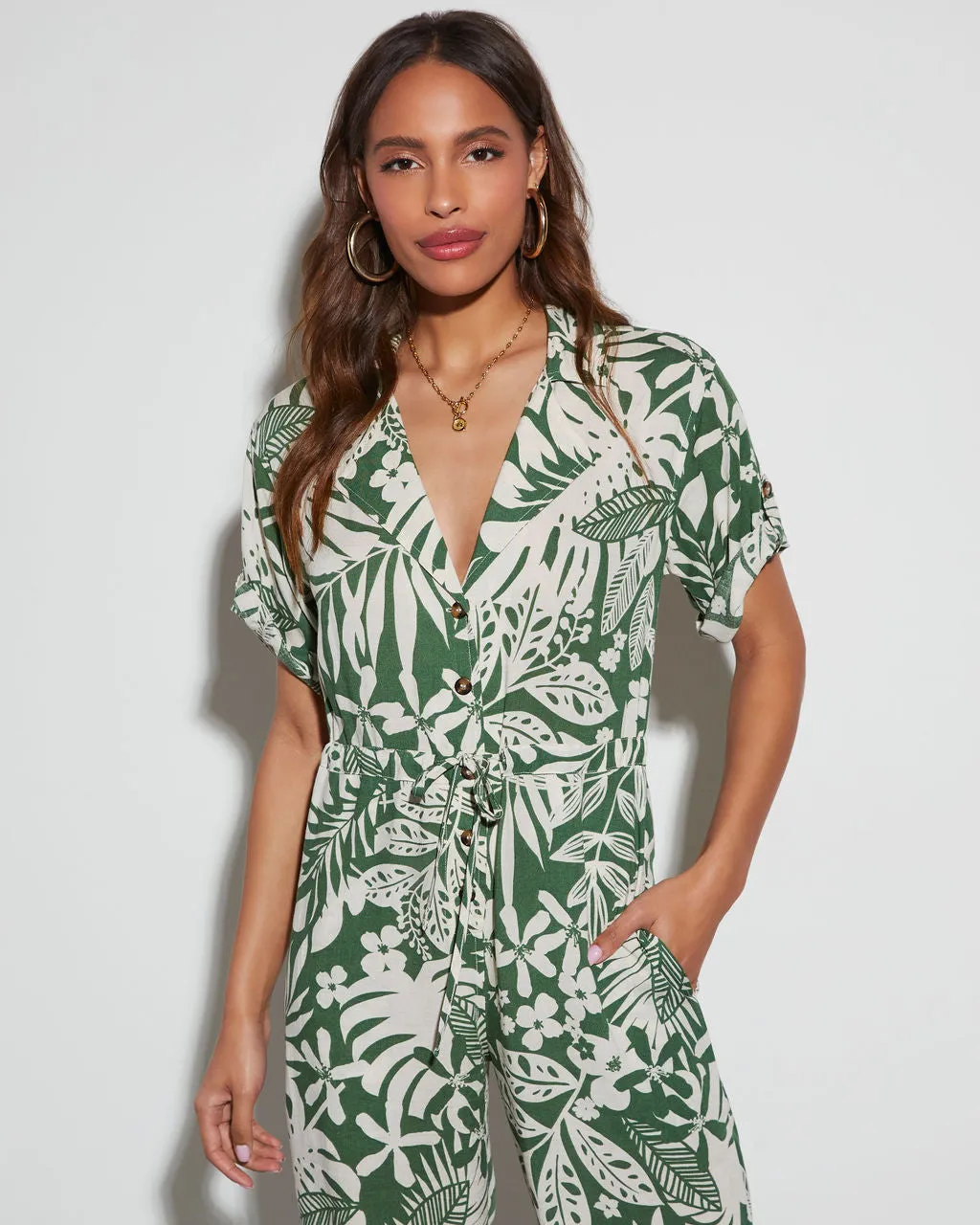 Palm Breeze Tropical Print Jumpsuit