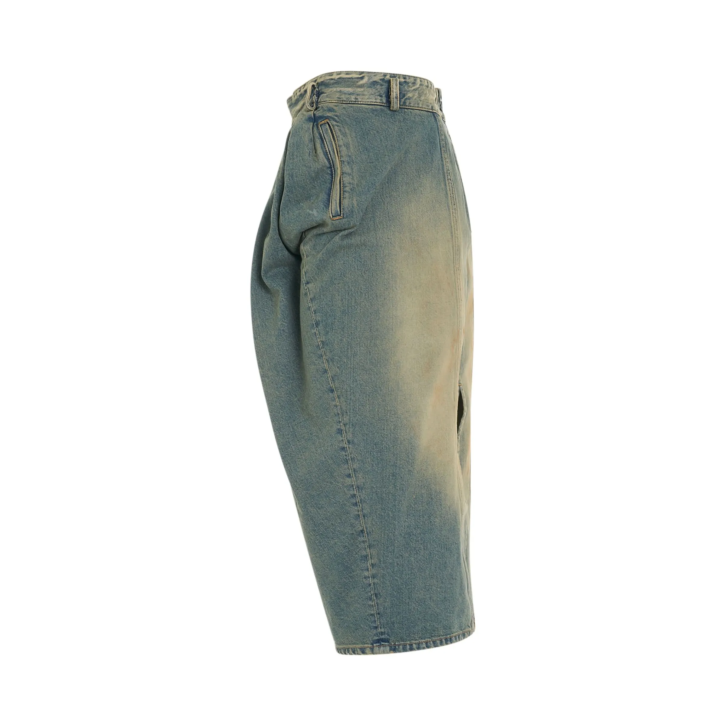 Pleated Denim Skirt in Dirty Wash