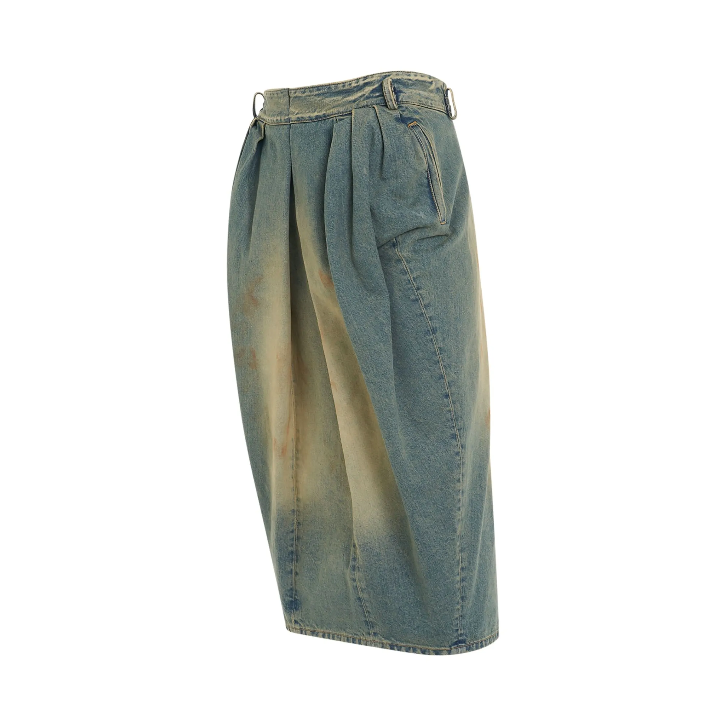 Pleated Denim Skirt in Dirty Wash