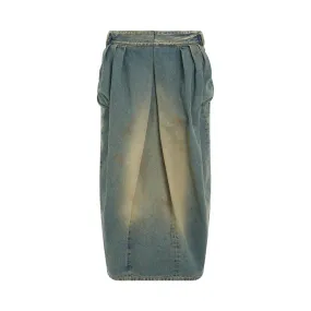 Pleated Denim Skirt in Dirty Wash