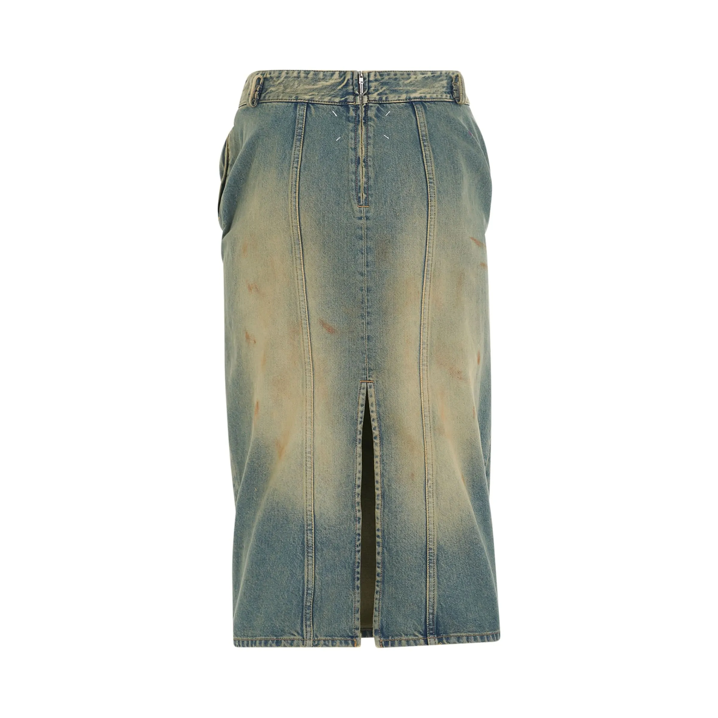 Pleated Denim Skirt in Dirty Wash