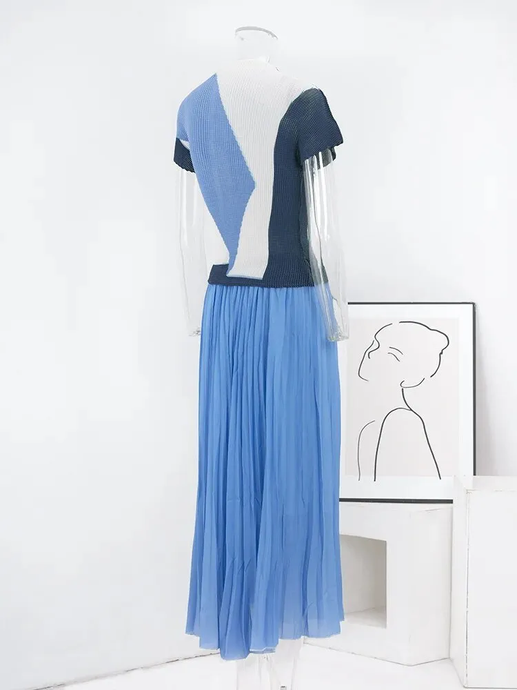 Pre Order:  Blue Hues Pleated Top   Skirt Set