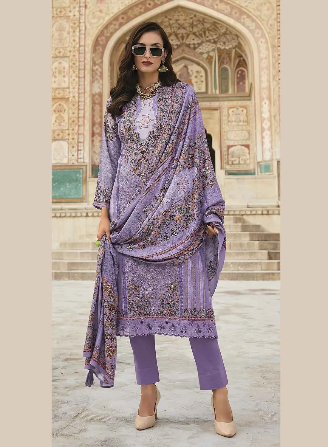 Printed Pure Pashmina Unstitched Winter Suit Dress Material for Women