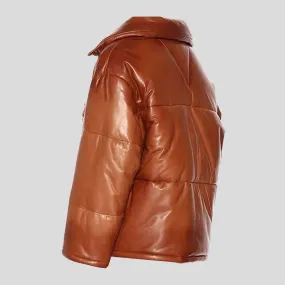 Purchase New Style Best Mens Real Brown Leather puffer Bubble jacket