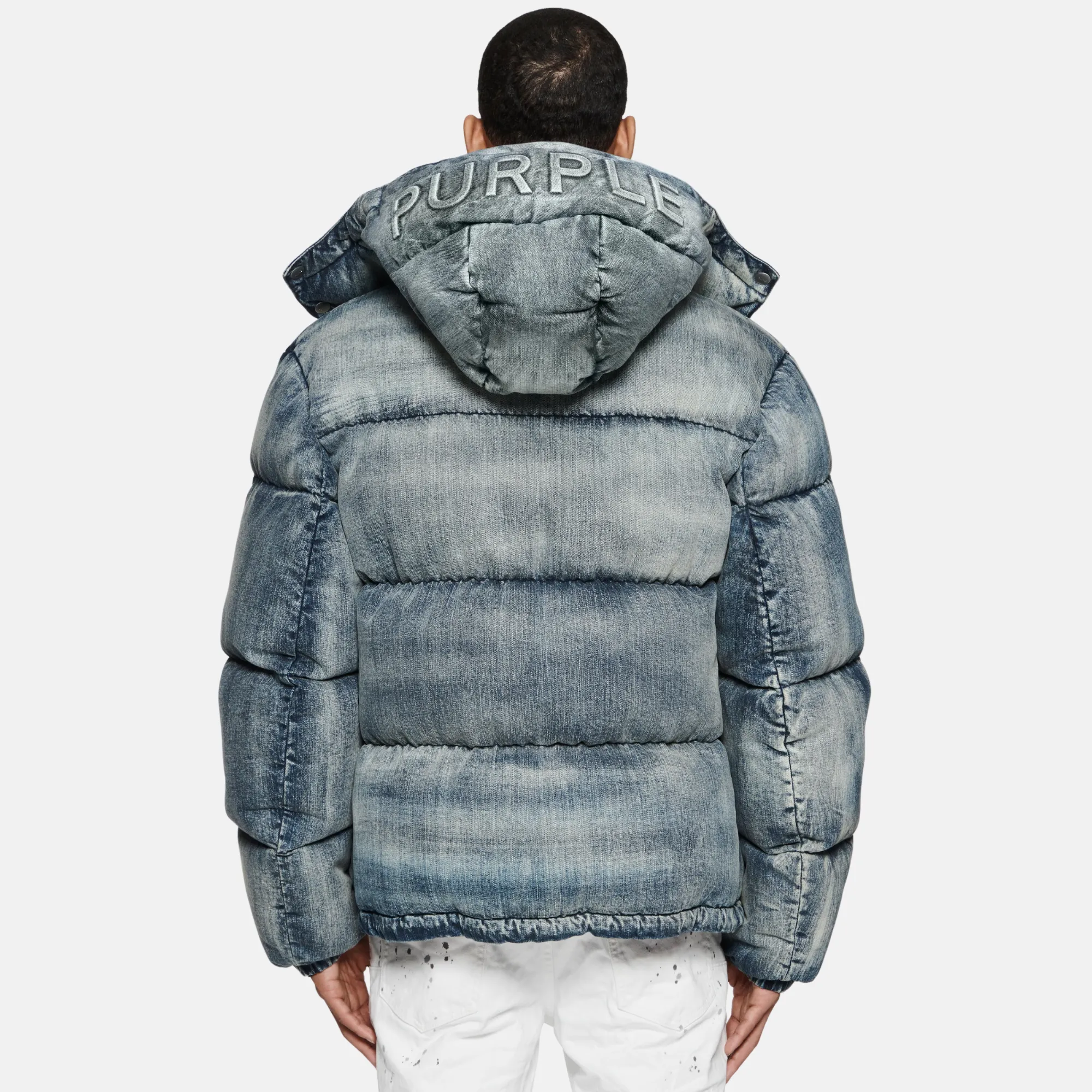 Purple Brand Mid Indigo Denim Puffer Jacket