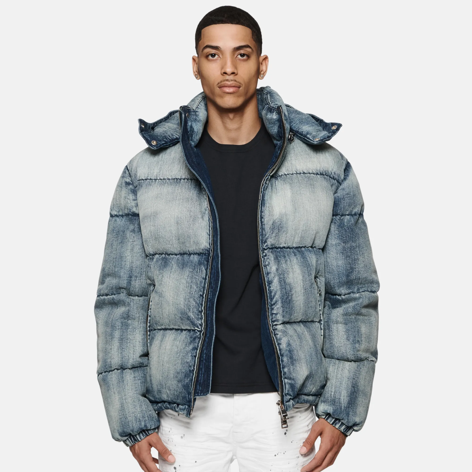 Purple Brand Mid Indigo Denim Puffer Jacket