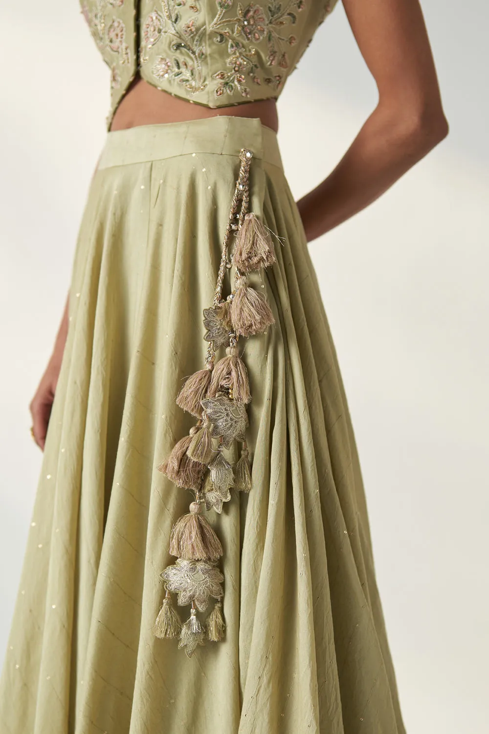 Rajita Green Gillet Lehenga Set