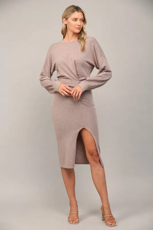 Raven Ruching Midi Sweater Dress