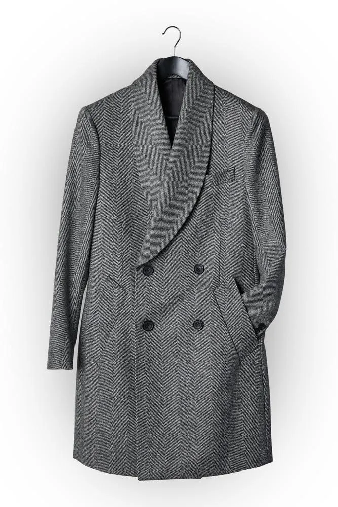 Roman Shawl Coat - Grey Wide Herringbone Lambs Wool