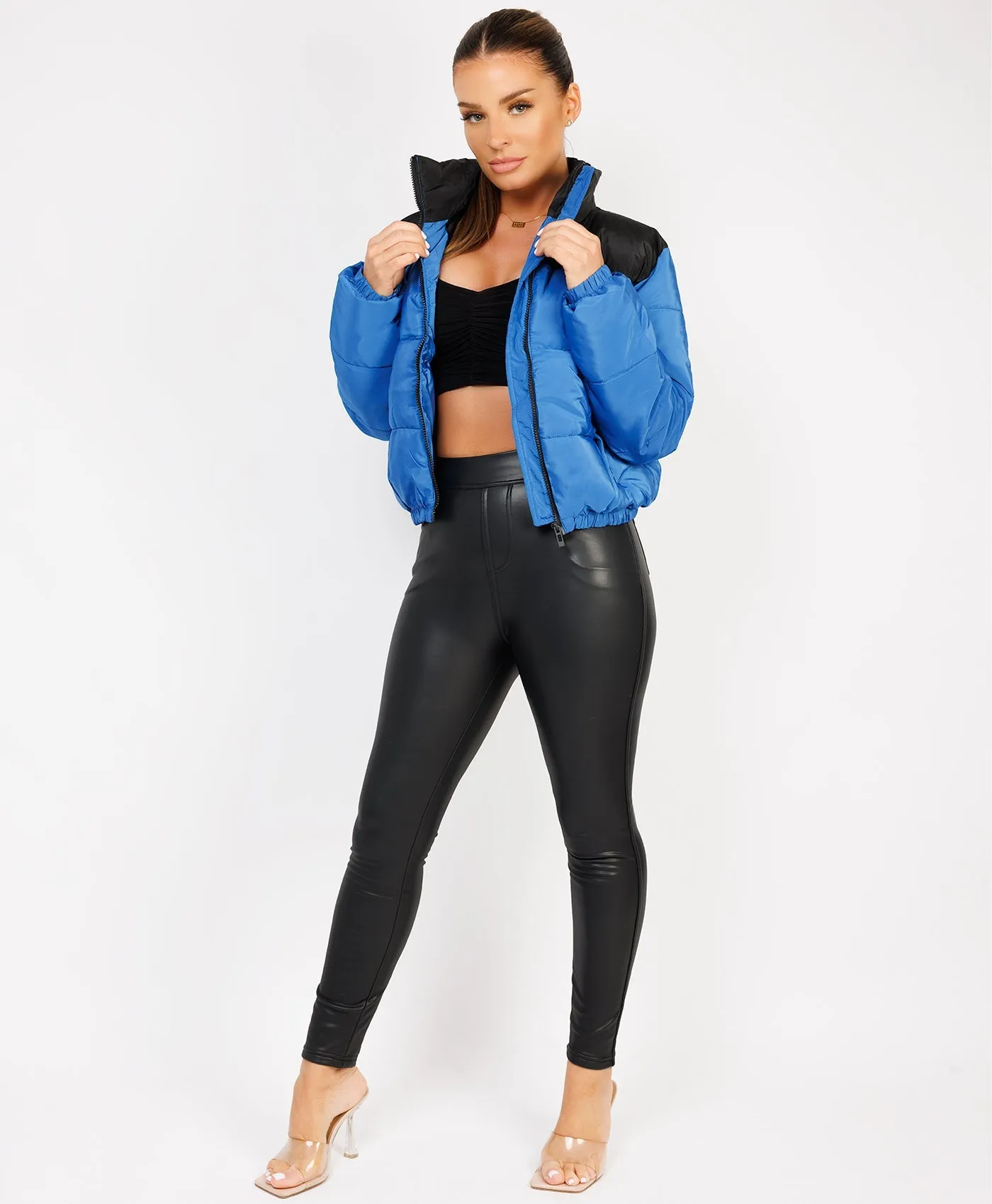 Royal Blue Colour Block Padded Zipped Puffer Bomber Jacket