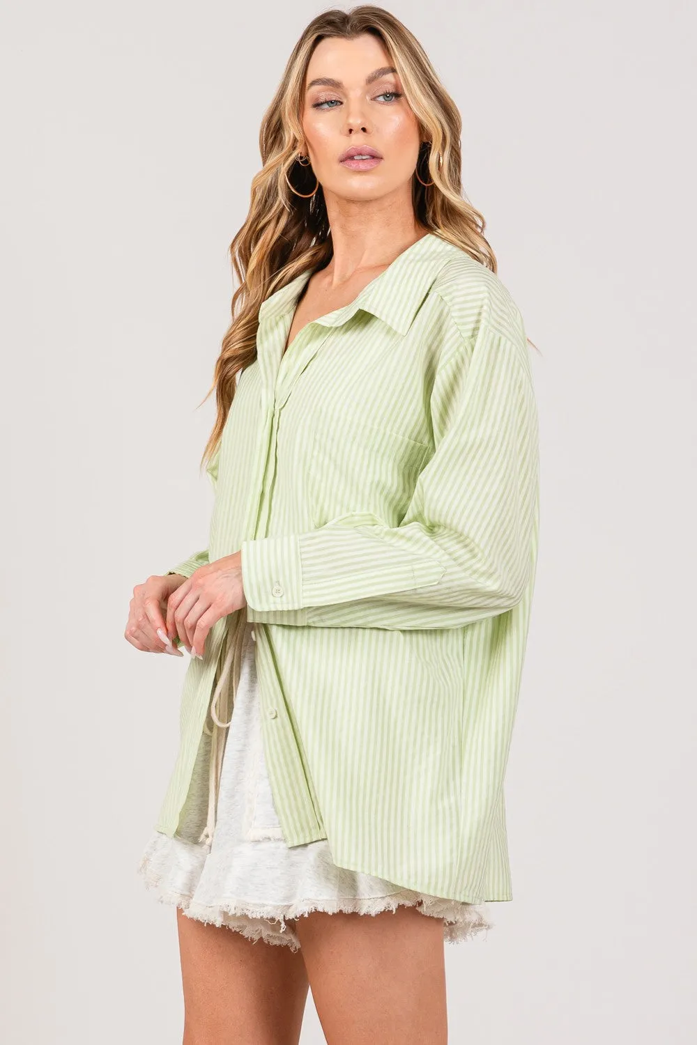 SAGE   FIG Striped Button Up Long Sleeve Shirt