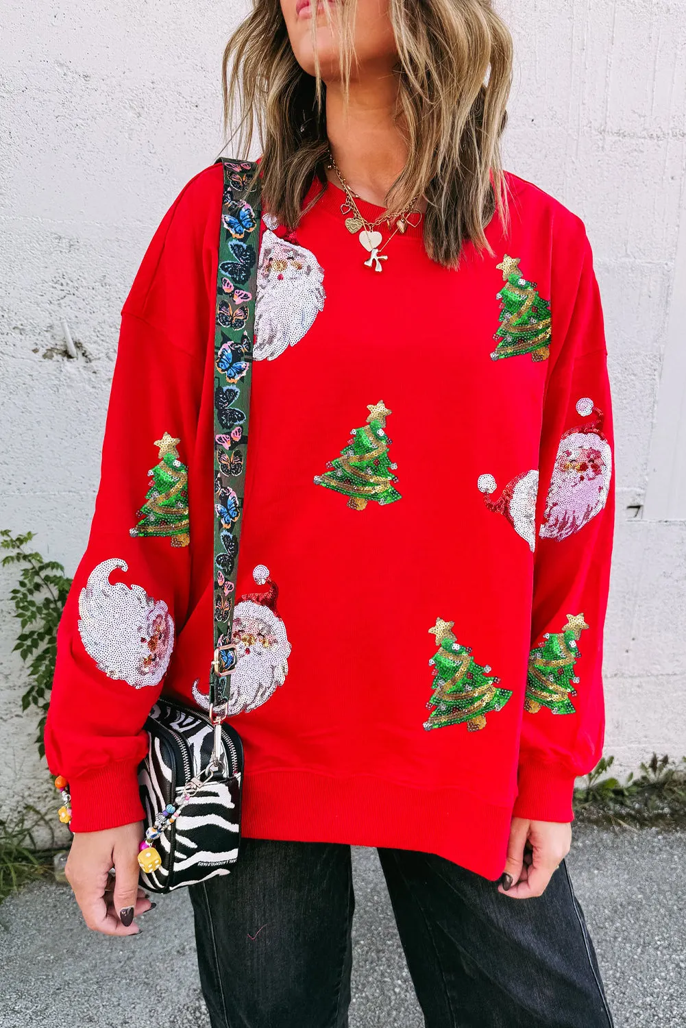 Santa Claus and Christmas Trees Baggy Sweatshirt