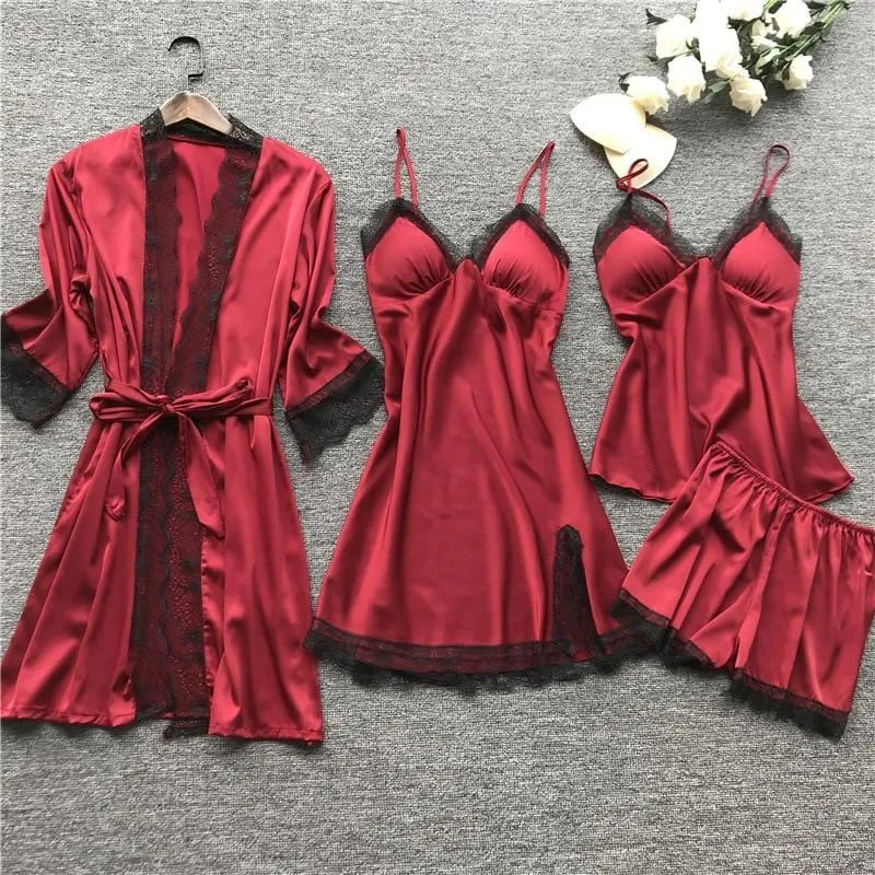 Satin Robe, Nightgown and Cami Set