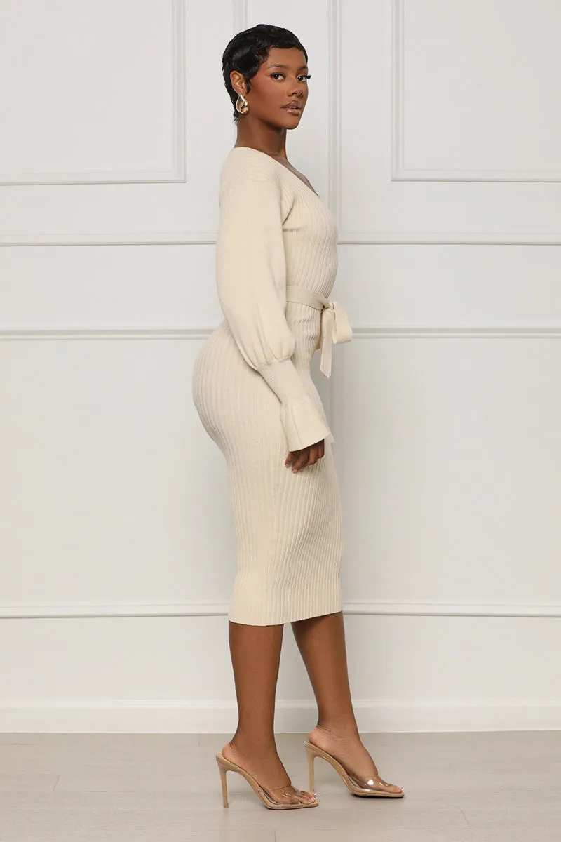 Scoop Me Away Sweater Dress (Cream)- FINAL SALE