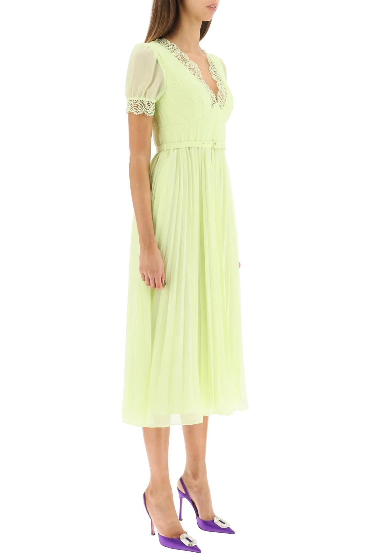 Self portrait pleated chiffon midi dress