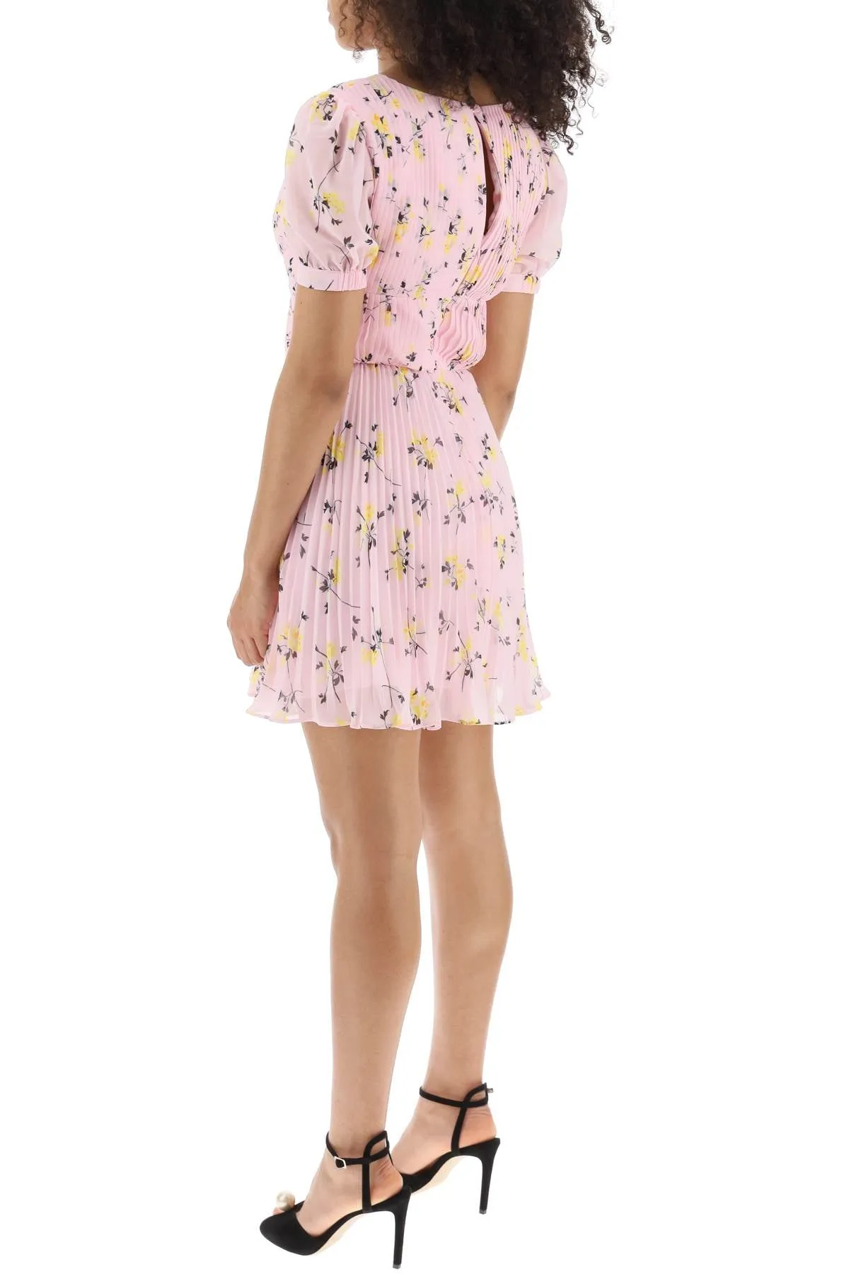 Self portrait short-sleeved mini dress in pleated chiffon with floral motif