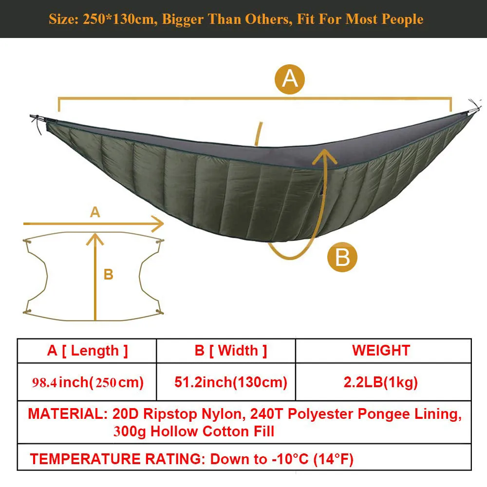 Single Hammock Underquilt Full Length Big Size Under Quilts for Hammocks