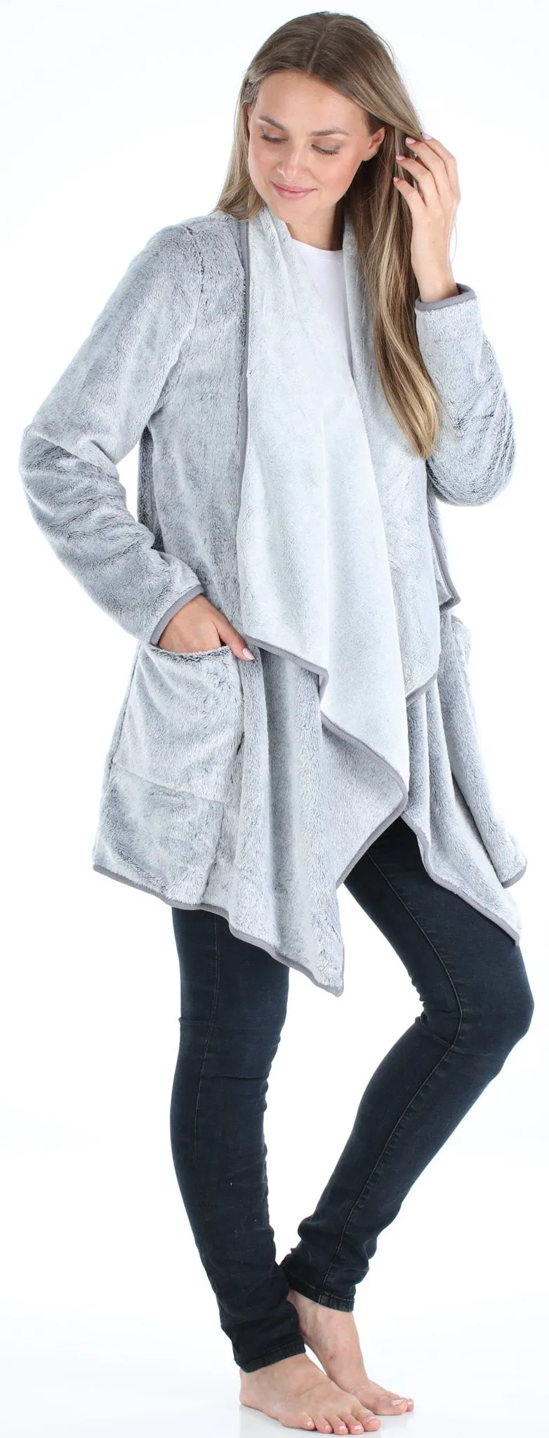 Sleepyheads Pajama Women's Fleece Long Sleeve Wrap Robe Cardigan with Pockets