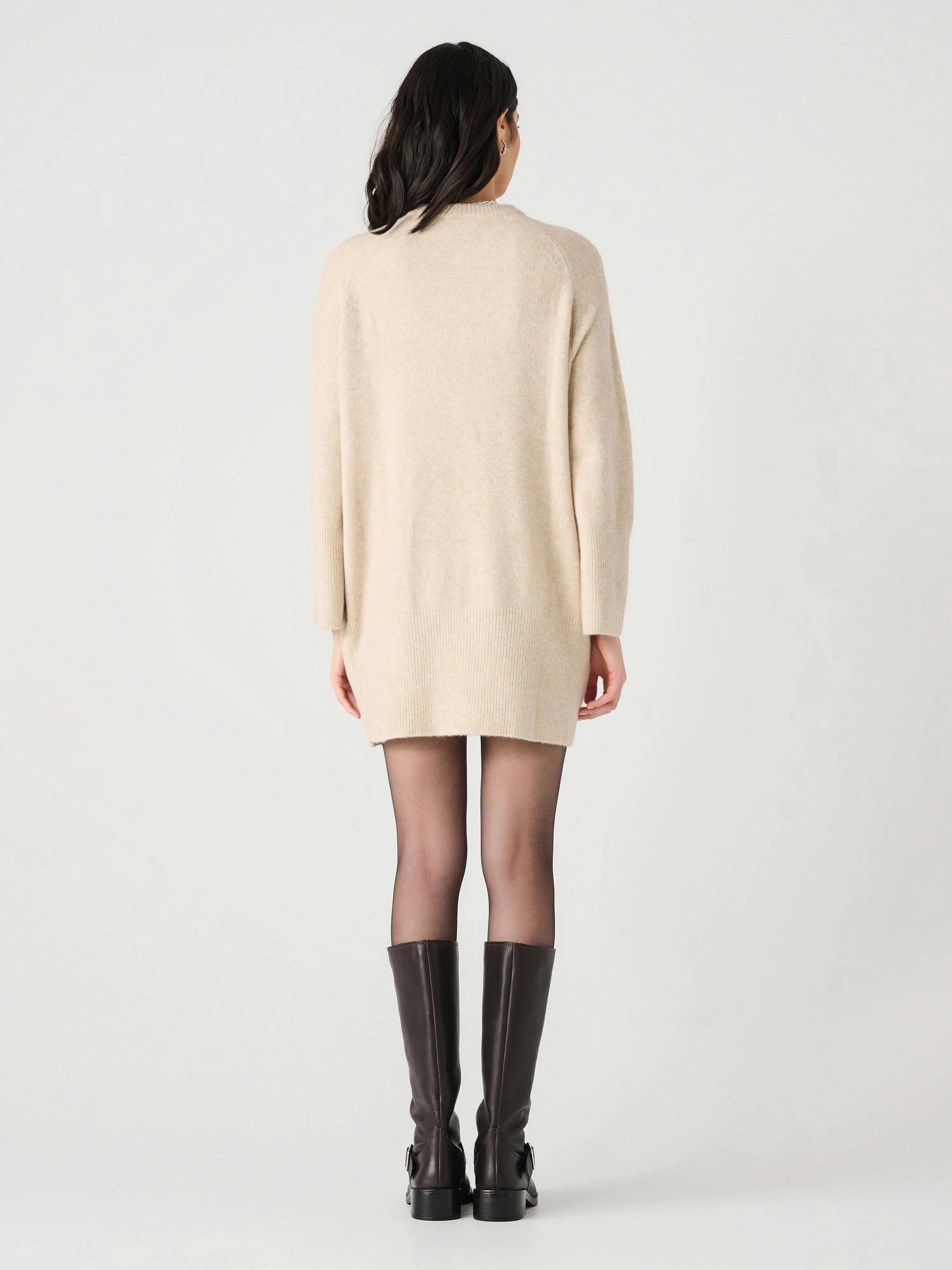 Ss Mockneck Ribbed Mini Sweater Dress