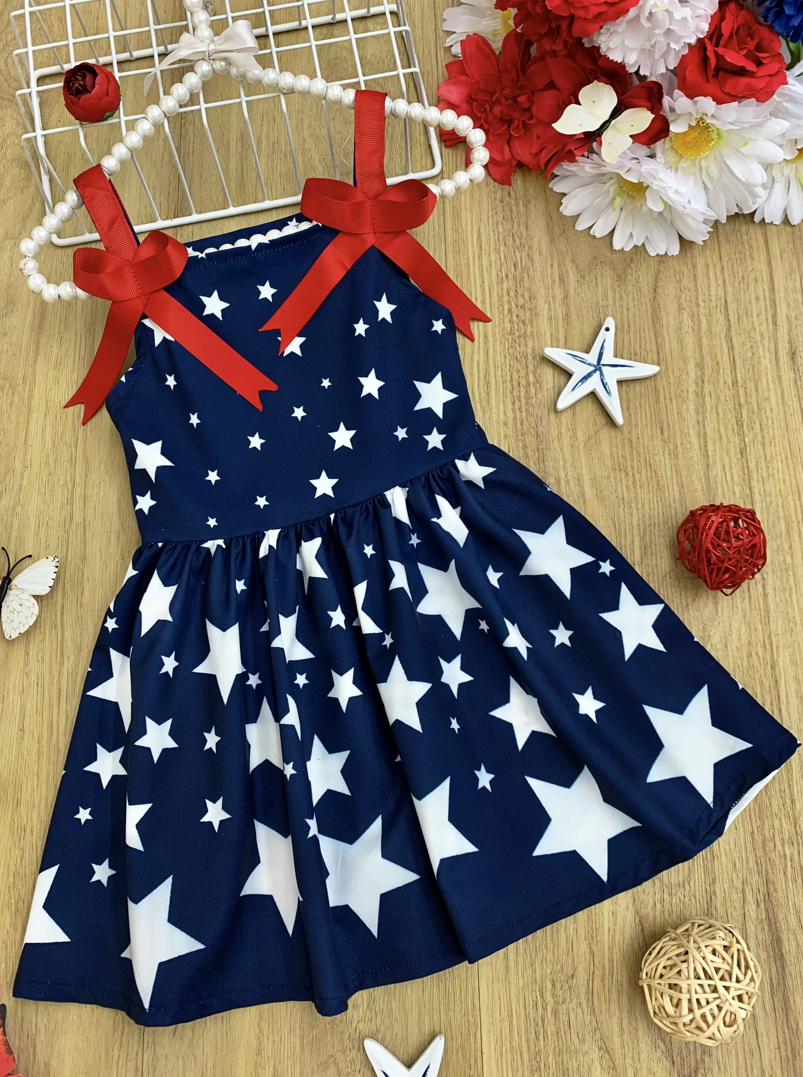 Star Studded Bow Ruffle Dress