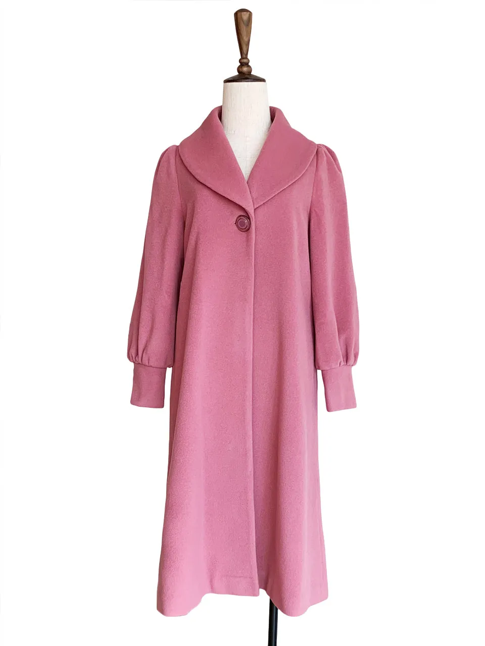 Surprise Sale! Romantic Pink One-Button Blouson Sleeves Pure Wool Coat