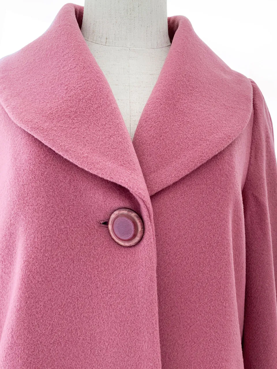 Surprise Sale! Romantic Pink One-Button Blouson Sleeves Pure Wool Coat