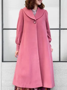 Surprise Sale! Romantic Pink One-Button Blouson Sleeves Pure Wool Coat