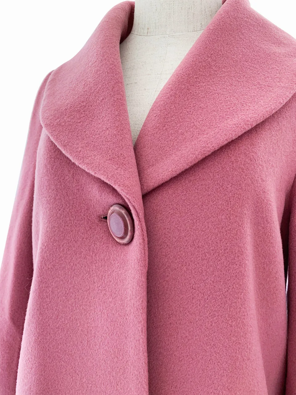 Surprise Sale! Romantic Pink One-Button Blouson Sleeves Pure Wool Coat