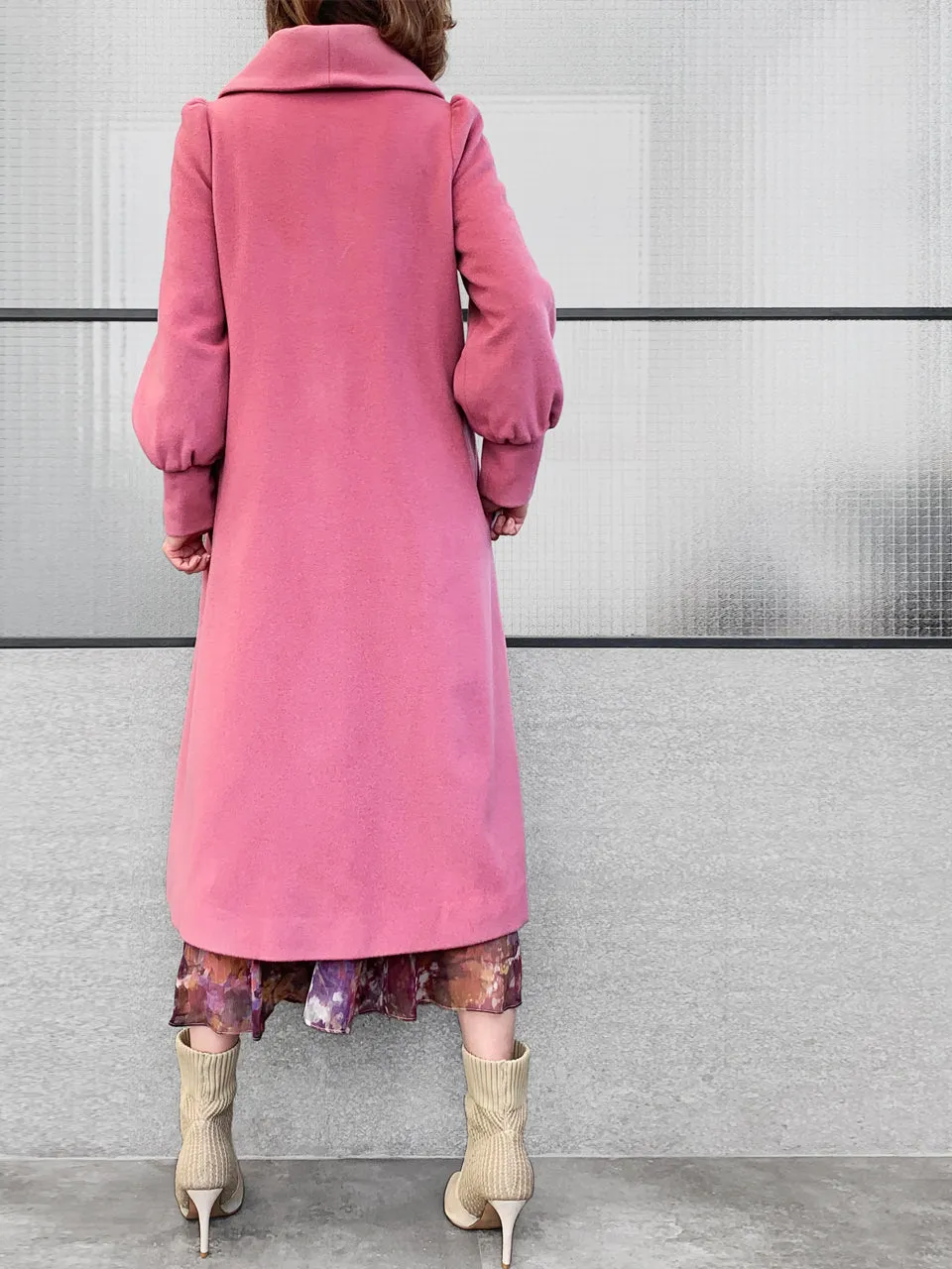 Surprise Sale! Romantic Pink One-Button Blouson Sleeves Pure Wool Coat