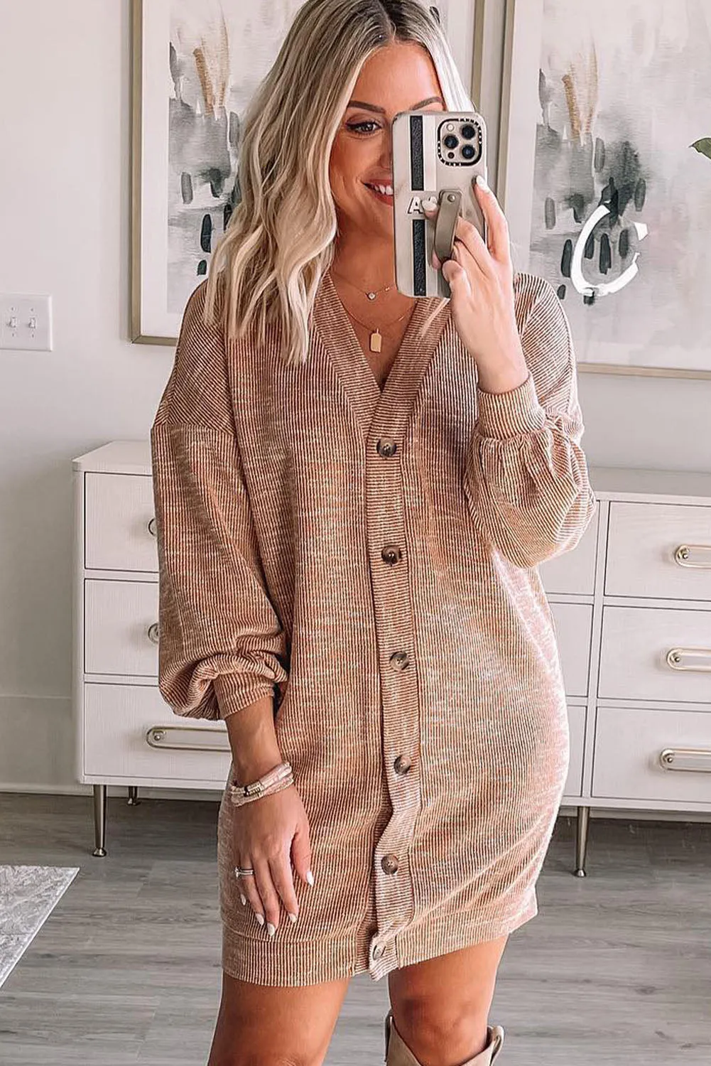 Sweater Weather V-Neck Dropped Shoulder Cardigan Dress