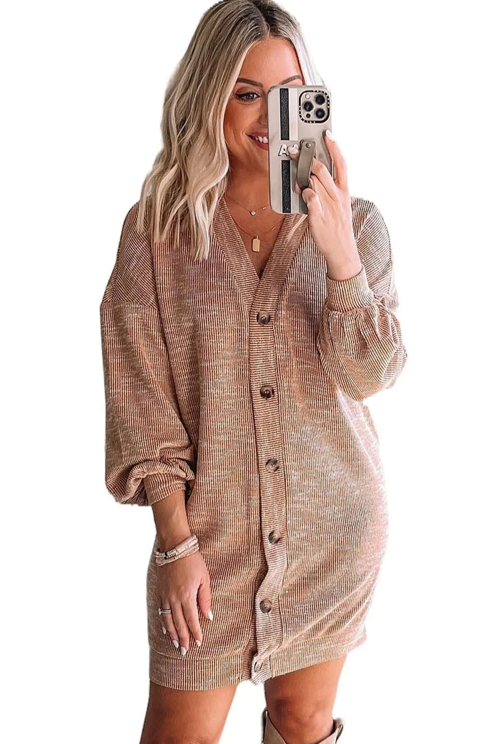 Sweater Weather V-Neck Dropped Shoulder Cardigan Dress