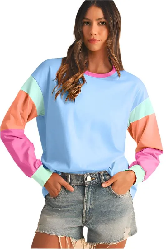 TEEK - Color Block Sleeve Loose Fit Top