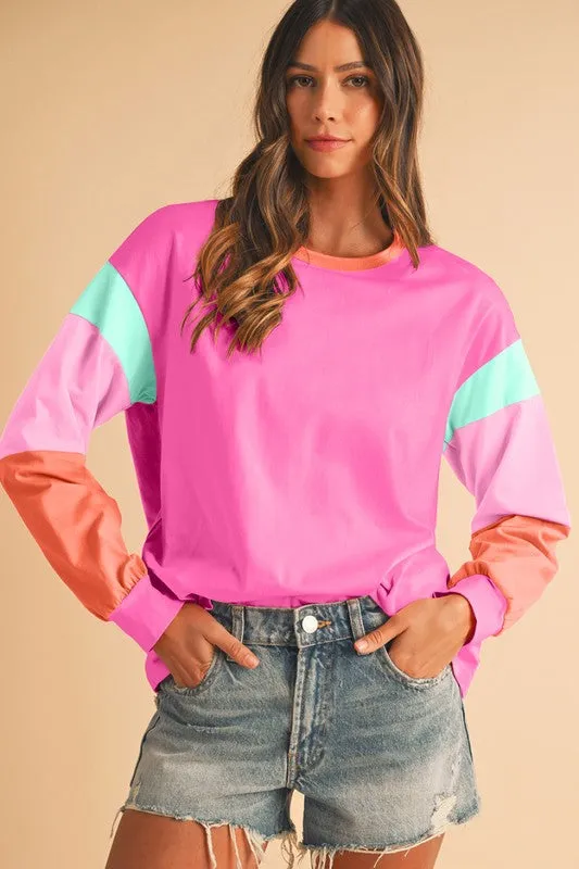 TEEK - Color Block Sleeve Loose Fit Top