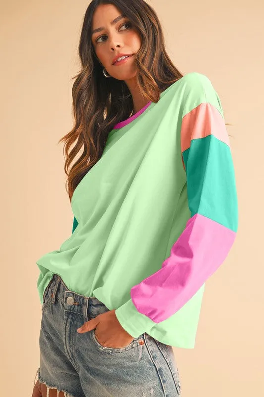 TEEK - Color Block Sleeve Loose Fit Top