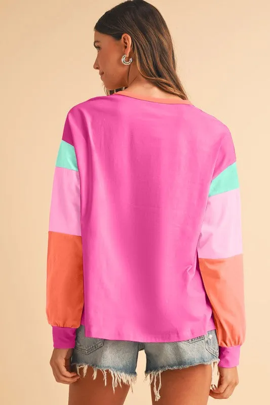 TEEK - Color Block Sleeve Loose Fit Top