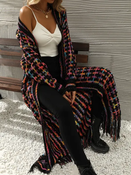 TEEK - Knit Chic Fringed Long Cardigan Duster