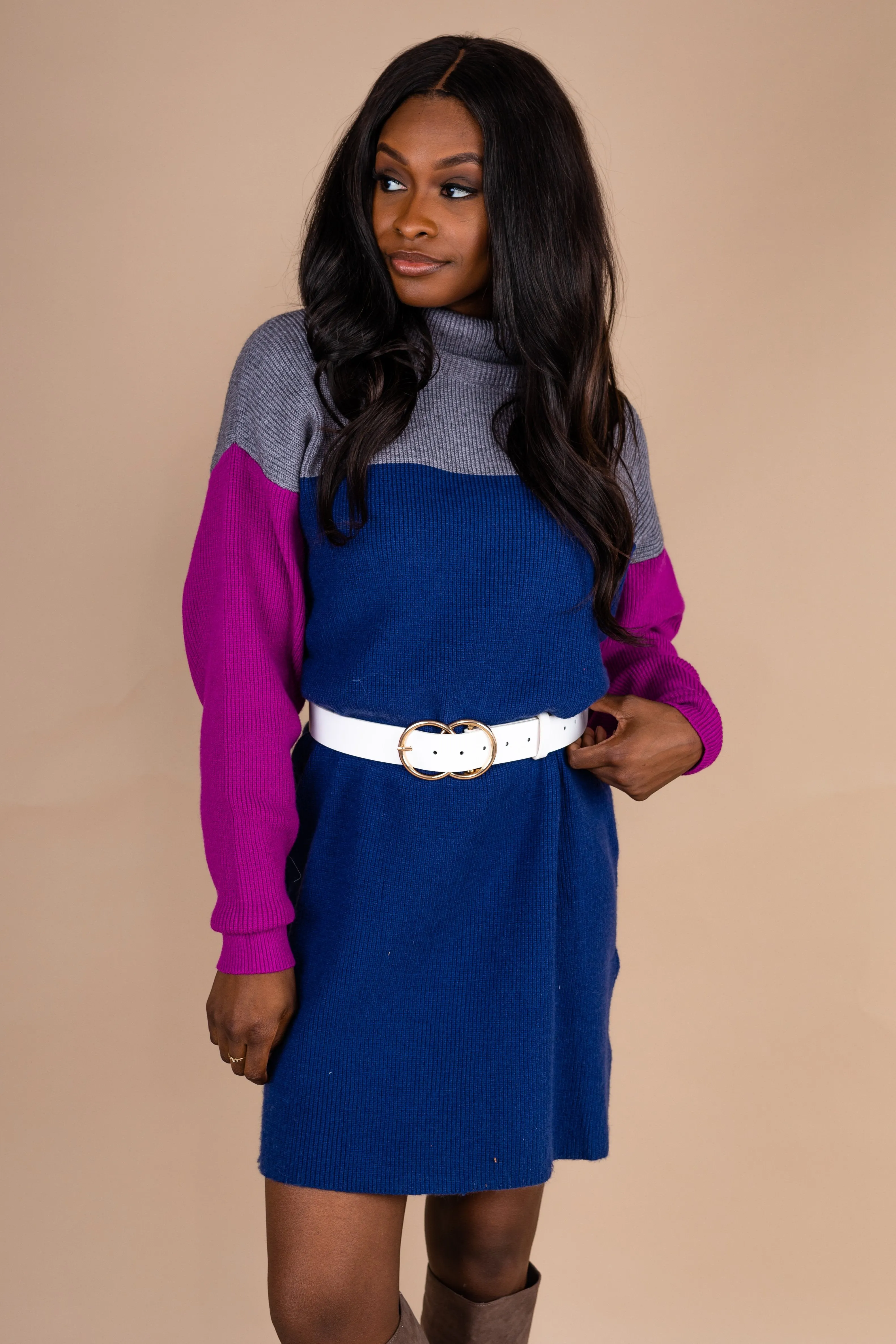 Tell The Truth Orchid Purple Colorblock Sweater Dress