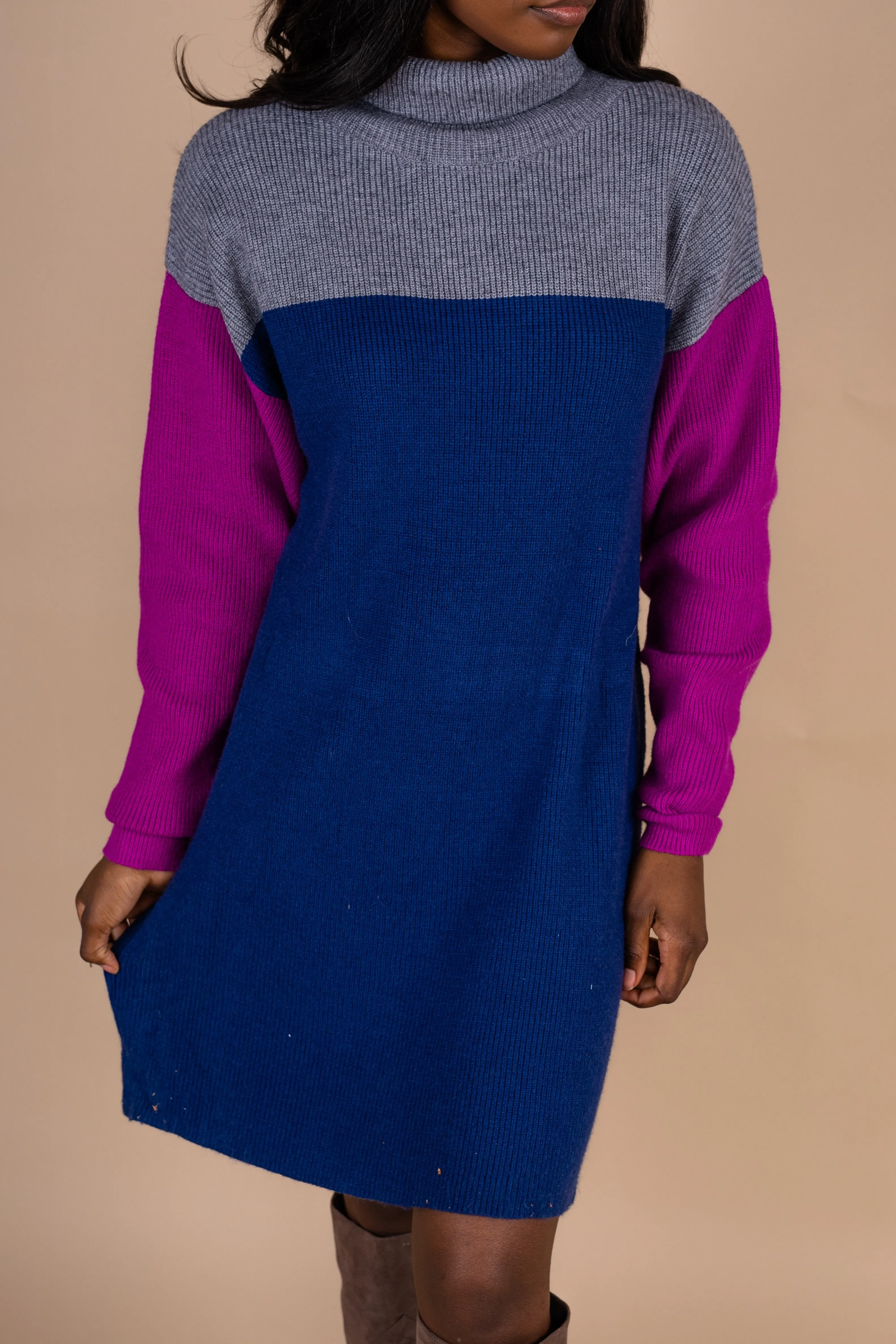 Tell The Truth Orchid Purple Colorblock Sweater Dress