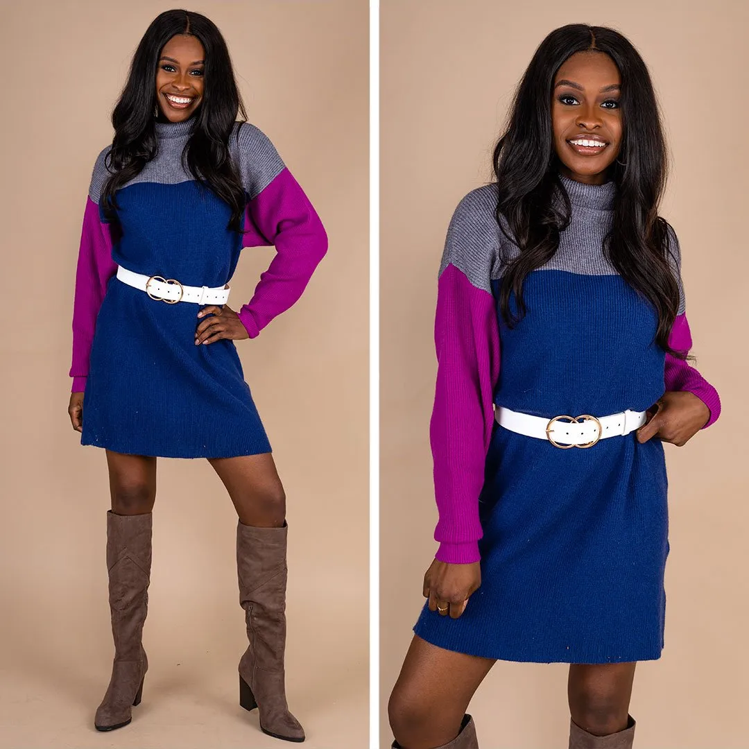 Tell The Truth Orchid Purple Colorblock Sweater Dress