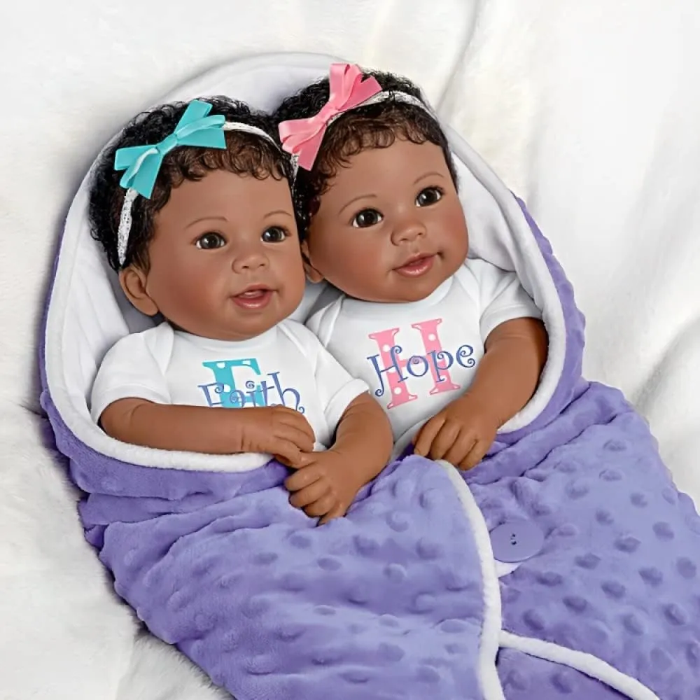 The Ashton - Drake Galleries Hope and Faith So Truly Real® Twin African American Black Baby Girl Doll Set Fully Poseable with Soft RealTouch® Vinyl Skin by Master Doll Artist Linda Murray 14"-Inches