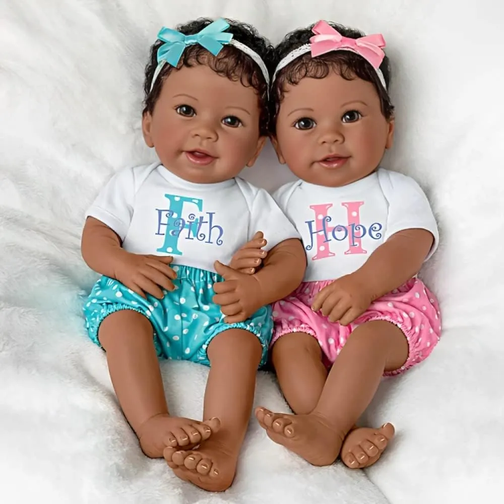 The Ashton - Drake Galleries Hope and Faith So Truly Real® Twin African American Black Baby Girl Doll Set Fully Poseable with Soft RealTouch® Vinyl Skin by Master Doll Artist Linda Murray 14"-Inches