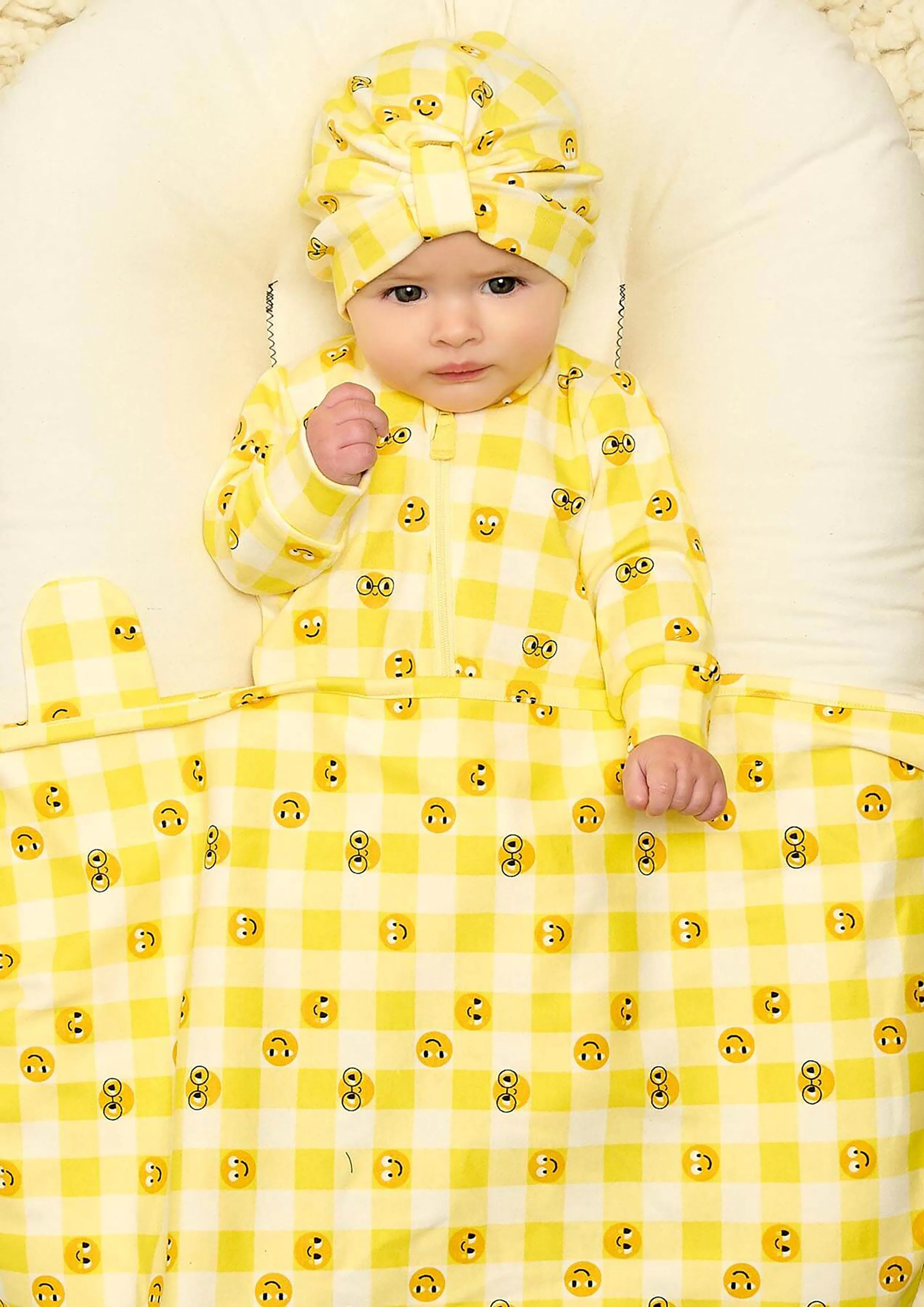 The Bonnie Mob Baby Tiddlywink Hooded Blanket With Hood in Yellow