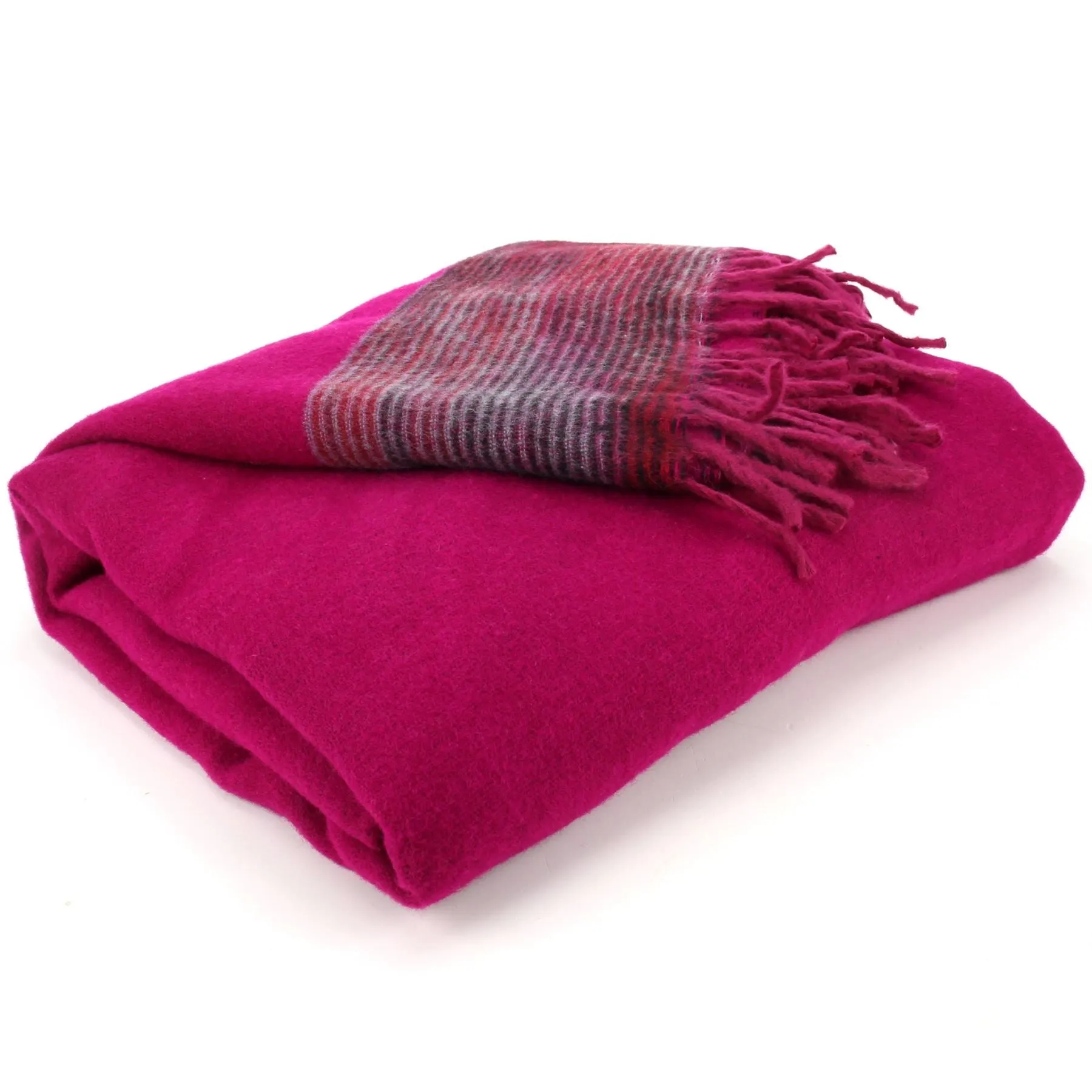 Tibetan Wool Blend Shawl Blanket - Pink with Maroon & Grey Reverse